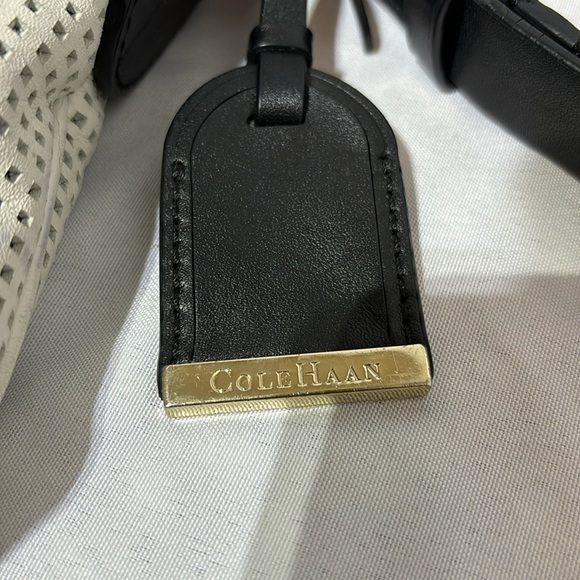 Cole Haan White Black Leather Perforated Bucket Bag - Picture 11 of 14